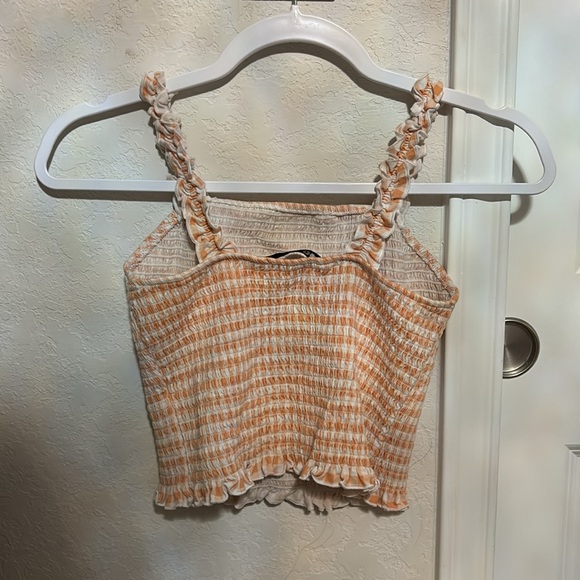 Cute Stretchy Orange and White Frilly Tank top - Picture 2 of 4